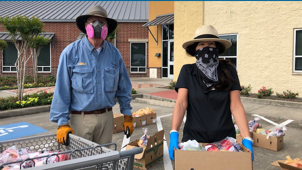 Volunteers collect food donations