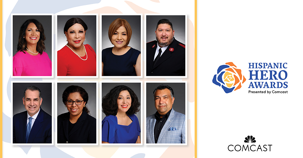 Eight portraits of the Hispanic Hero Awards recipients.