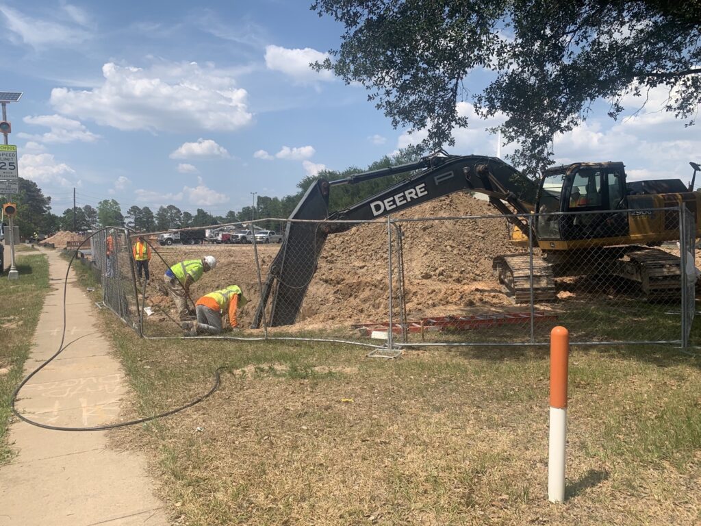 Crews working and digging