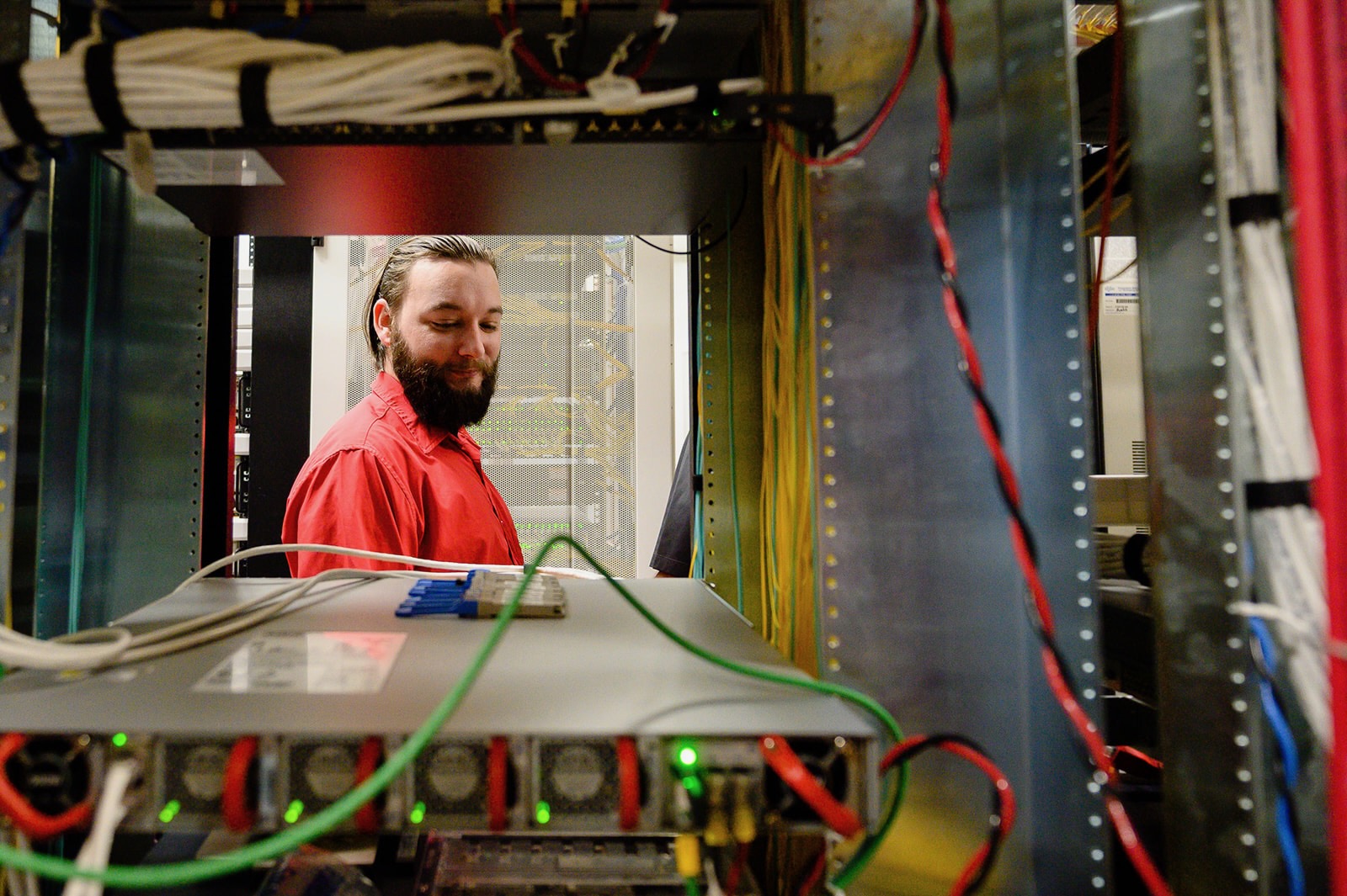 Gentleman looking at server.