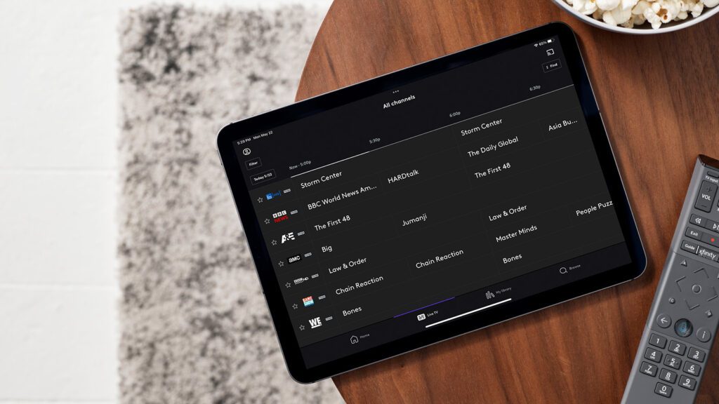 An Xfinity Stream app running on an iPad.
